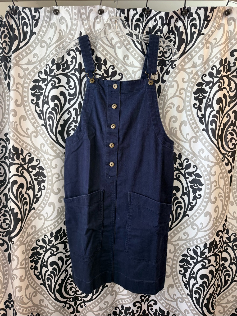 Duluth Trading Co Navy Button-Front Pinafore Jumpsuit